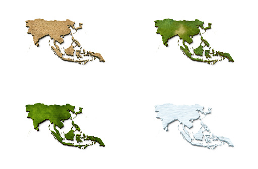 3D Asia map Map Surface Dry Earth, Grass, Snow, Terrain