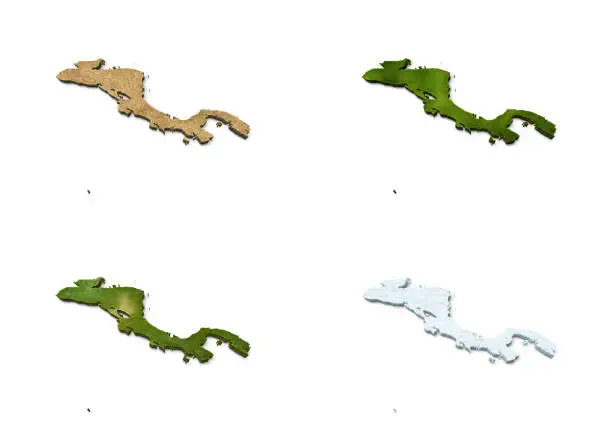 3D Central America Map Surface Dry Earth, Grass, Snow, Terrain