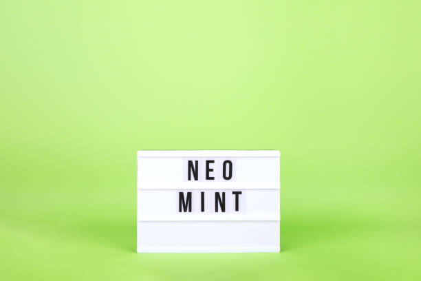 istock Retro lightbox with Neo Mint wording on the trendy solid bright green backdrop 1195306920