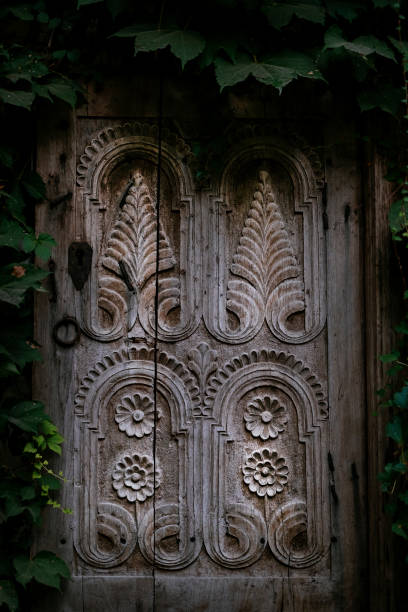 Wooden window platband with beautiful ornament
