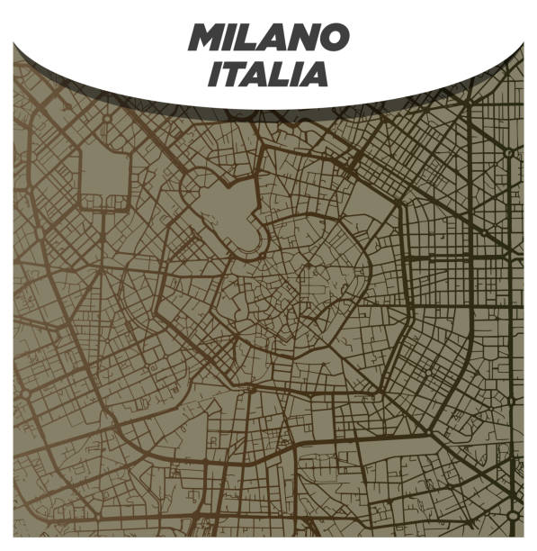 Vintage Retro Brown City Street Map of Central Milan in Milano, Italia Vintage Retro Brown City Street Map of Central Milan in Milano, Italia italie stock illustrations