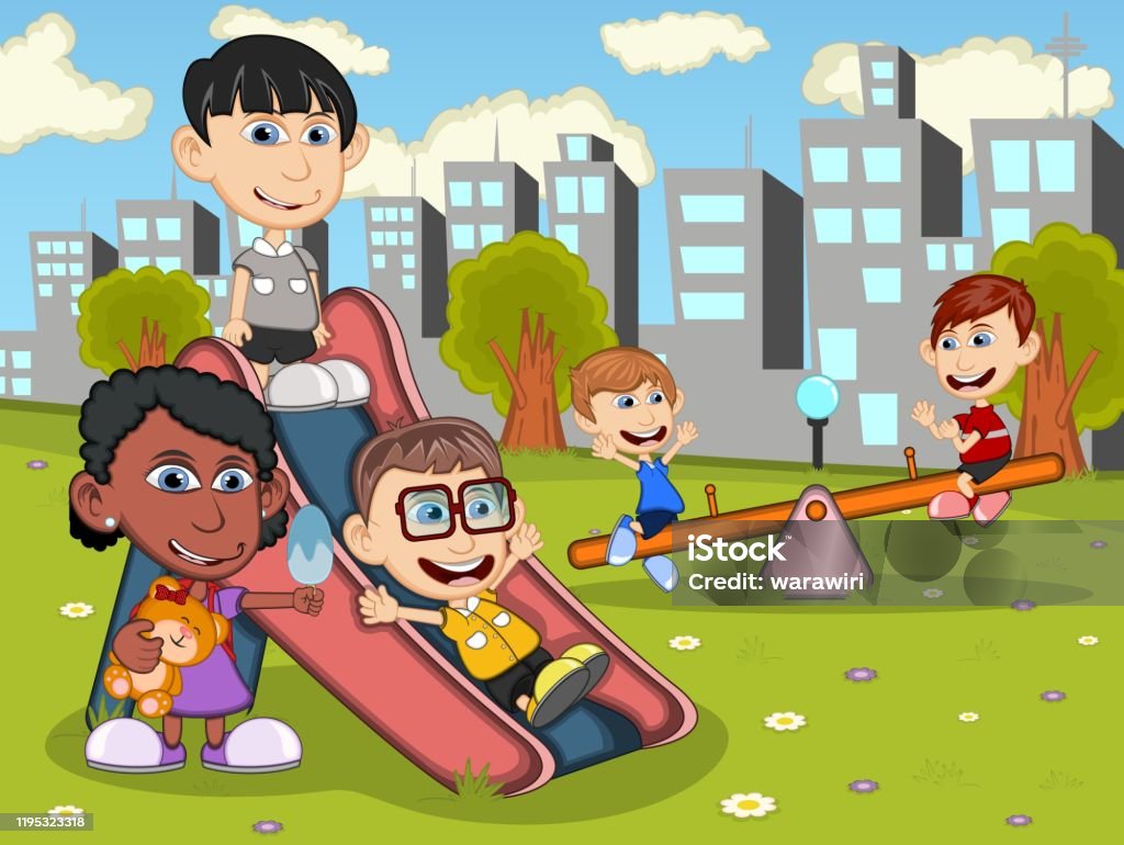 Dễ Thương Hạnh Phúc Phim Hoạt Hình Trẻ Em Chơi Trong Công Viên ...