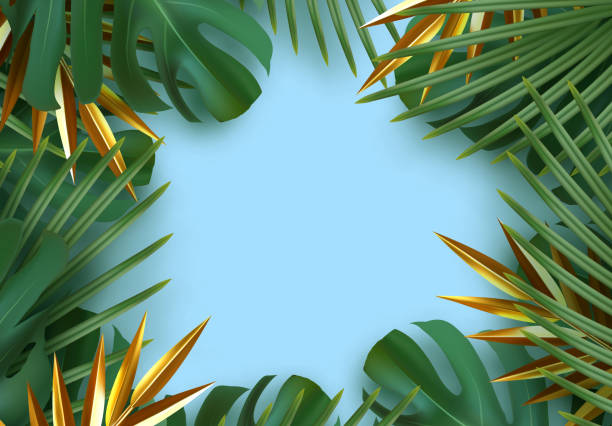 istock Branch palm realistic. Leaves and branches of palm trees. Tropical leaf background. 1195333541