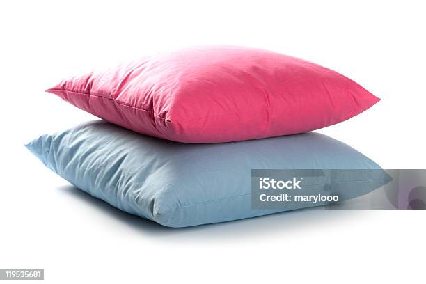 Pink And Blue Pillows Stock Photo - Download Image Now - Cushion, Pillow, Cut Out