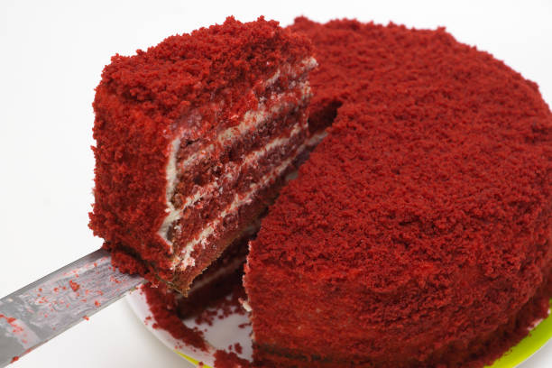istock bright red cake called red velvet 1195357800