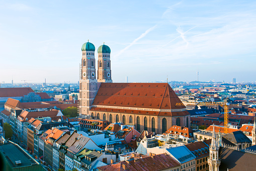 Aerial panoramic view of Old Town, Munich, Germany.