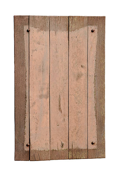 weathered wood sign isolated on the white background stock photo