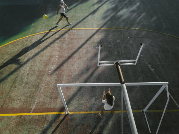 defocused basketball court in sunny day