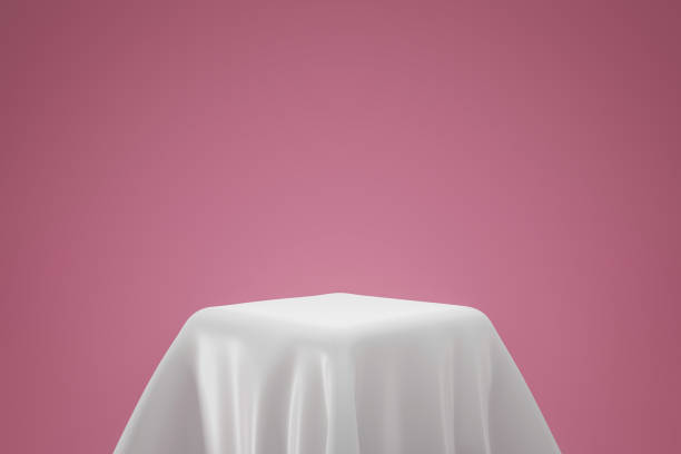 istock White fabric on pedestal or podium display with satin textile platform concept in valentines background. Blank shelf stand for showing product. 3D rendering. 1195370057