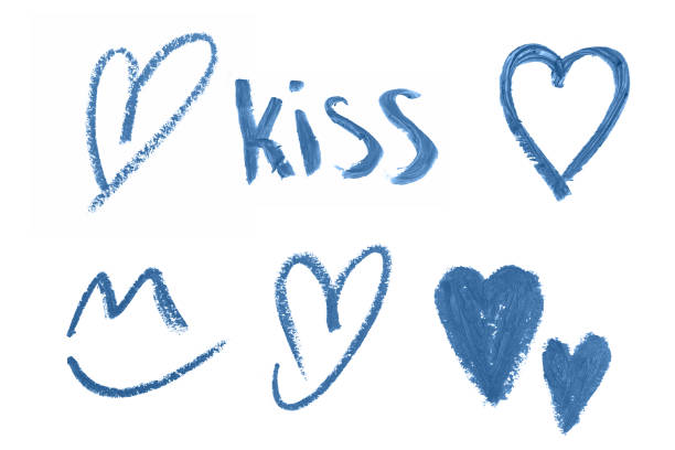Set of delicate blue textured strokes toned blue isolated on white, 2020.