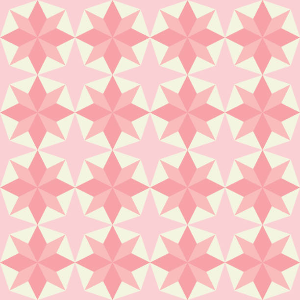 Vector pink quilt seamless repeat pattern background design with star shape. Vector pink and cream quilt seamless repeat pattern with star shape. Patchwork geometric design background. backgrounds pink scrapbook abstract stock illustrations