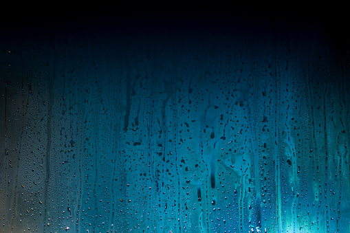 Dark Cyanblue To Black Gradient Background Of Night Wet Glass With Water  Drops And Smudges Stock Photo - Download Image Now - iStock