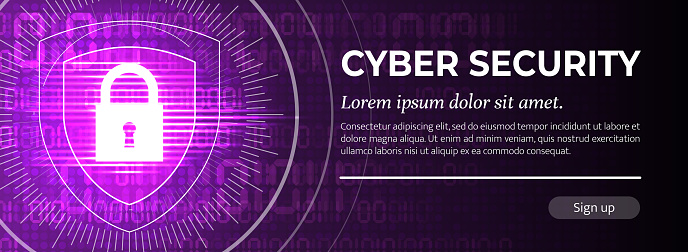 2d Illustration Cyber Security on Purple Digital Background. Poster Template. Fine Vector illustration.