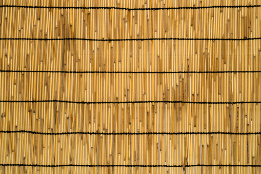 Close-up of bamboo fence, Japanese interior partition style, natural product object texture for background.