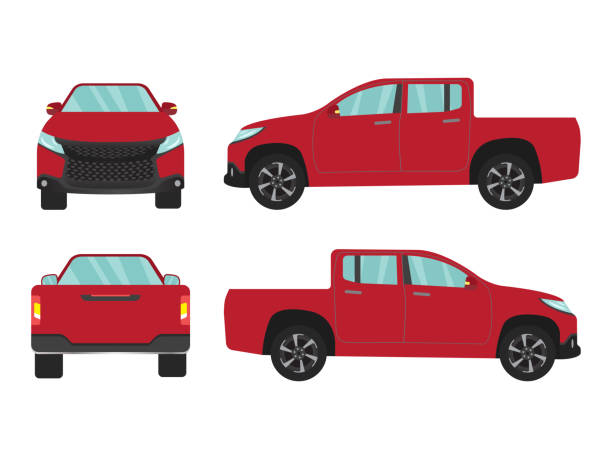 istock Set of red pickup truck car view on white background,illustration vector,Side, front, back 1195375772