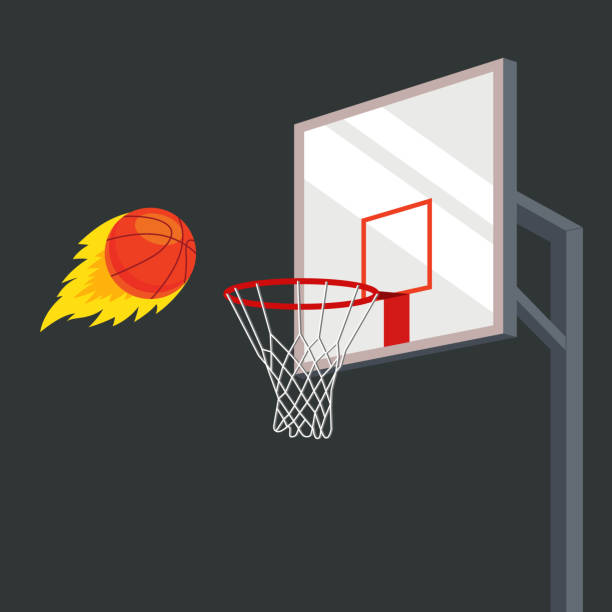 der ball fliegt mit großer wucht in einen basketballkorb - the great court stock-grafiken, -clipart, -cartoons und -symbole