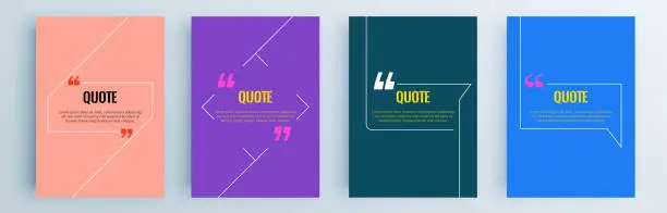 Vector illustration of Quote frames blank templates set. Text in brackets, citation empty speech bubbles, quote bubbles. Textbox isolated on color background. Vector illustration.