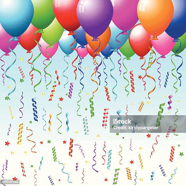 Balões Confete E Streamers - Arte vetorial de stock e mais imagens de Balão - Enfeite - Balão - Enfeite, Comemoração - Conceito, Confete