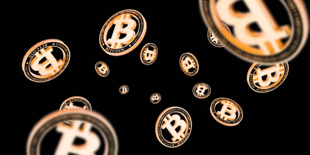 istock Bitcoin exchange. Gold Falling coins on black. Litecoin, Ethereum Cryptocurrency background. 1195379889