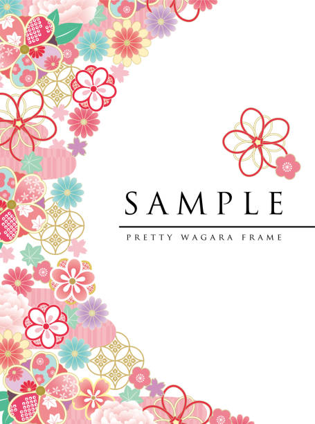 Pink Japanese flower frame2 Pink Japanese flower frame2 plant stipe stock illustrations