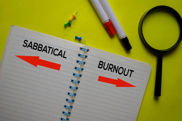 istock Sabbatical or Burnout on the Books with Yellow background 1195380725