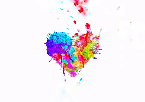 Heart pattern painted in colorful colors on white background