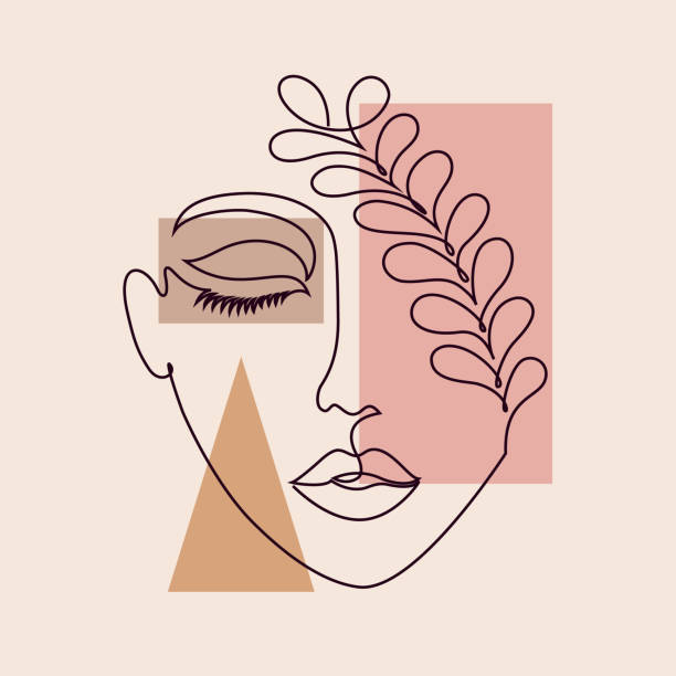 minimal woman face Abstract poster with minimal woman face.One line drawing style. females illustrations stock illustrations