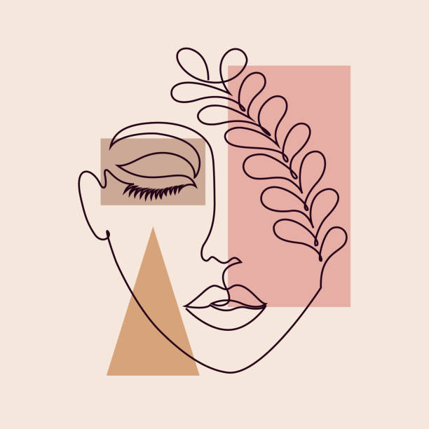 minimal woman face Abstract poster with minimal woman face.One line drawing style. women fashion icons stock illustrations