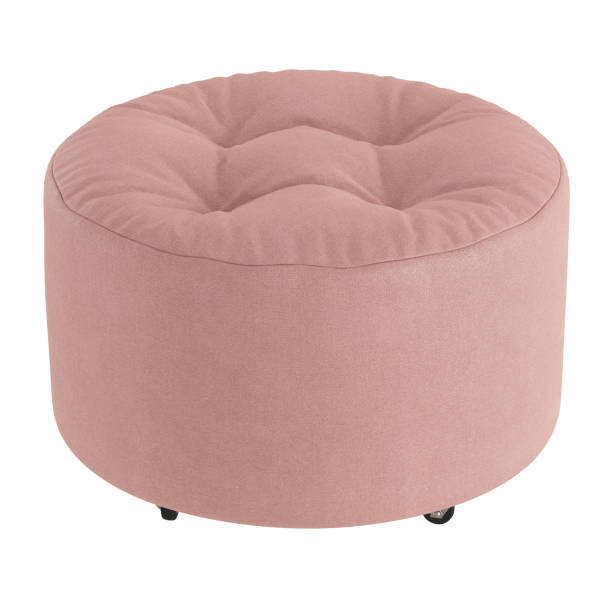 istock Light pink soft fabric round pouf on wheels on a white background. 3d rendering 1195384984