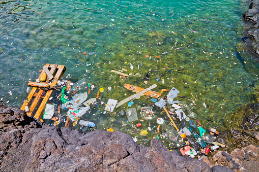 Garbage in the water. La Palma is a UNESCO Biosphere Reserve. La Palma, Canary Islands, Spain. Canon EOS 7D