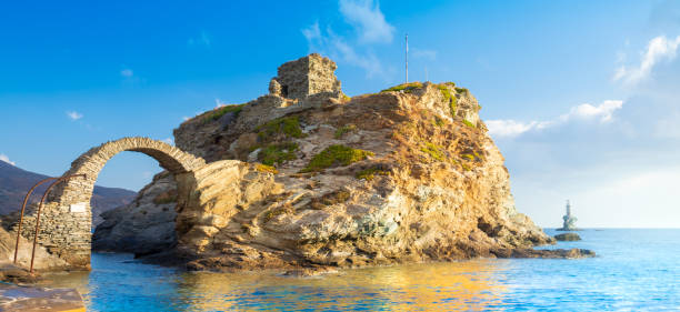 View of Andros, beautiful island in the Cyclades, Greece, Europe View of Andros, beautiful island in the Cyclades, Greece andros island stock pictures, royalty-free photos & images