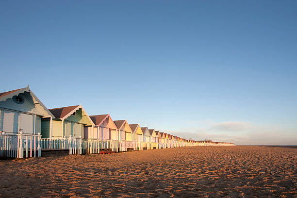 Beach huts at mersea, essex  essex england stock pictures, royalty-free photos & images