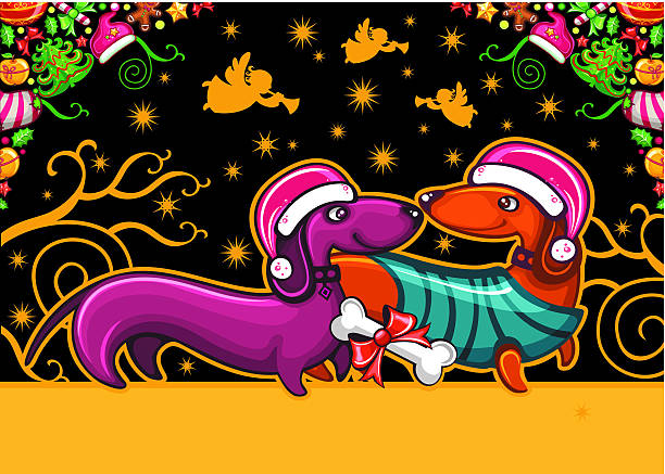 рождество таксы. поздравительная открытка - bird christmas holly christmas stocking stock illustrations