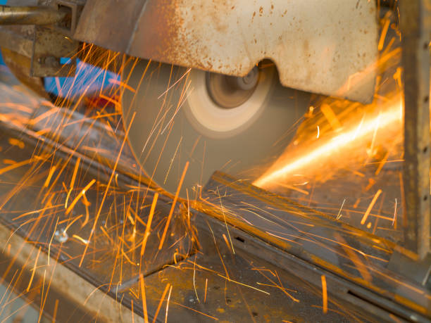 istock Metalworking. Cutting a metal profile with a circular saw. Natural light 1195390692