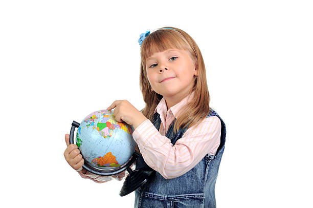 Cтоковое фото Маленькая девочка исследования по всему миру