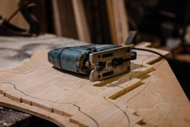 istock Electric jigsaw at the workshop 1195394931