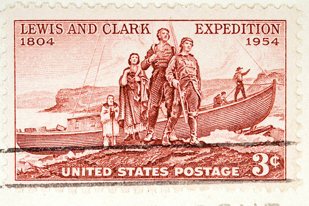 острова льюис и clark экспедиции почтовая марка 1954 года - northwest frontier стоковые фото и изображения