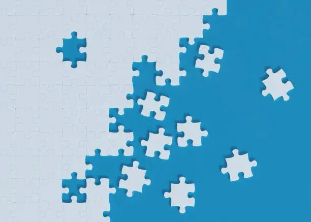 Photo of Puzzle on blue background 3d rendering