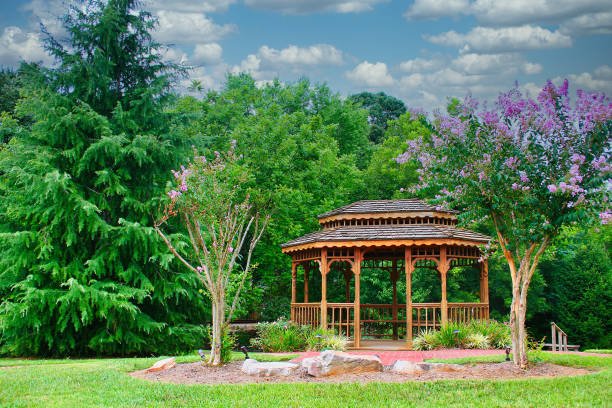istock Wood Gazebo in town park 1195404389