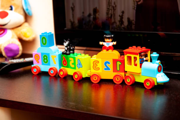istock toy multi-colored children's train with numbers 1195404682