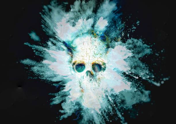 istock Spooky skull wrapped in smoke floating in the dark 1195406567