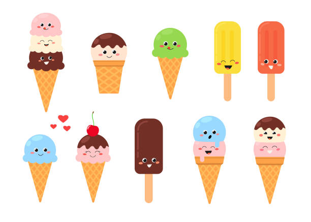 Set Of Cute Cartoon Ice Cream Characters Stock Illustration - Download  Image Now - Ice Cream, Ice Cream Cone, Flavored Ice - iStock