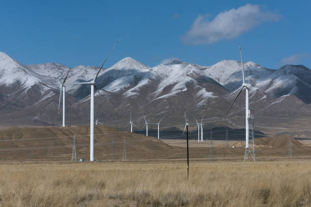 wind power plant on dry grassland