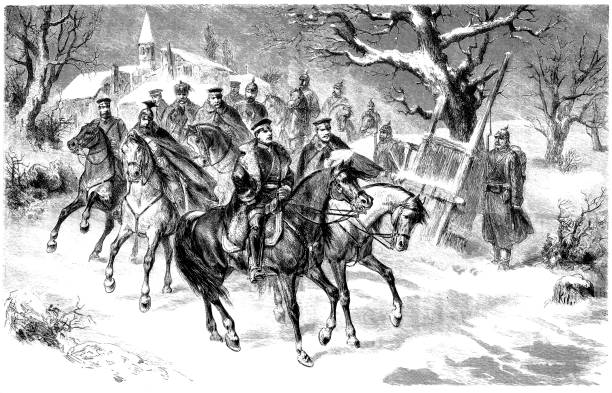 장군 아우구스트 폰 베르더와 그의 직원, 벨포르트 포위 공격 - prussia stock illustrations