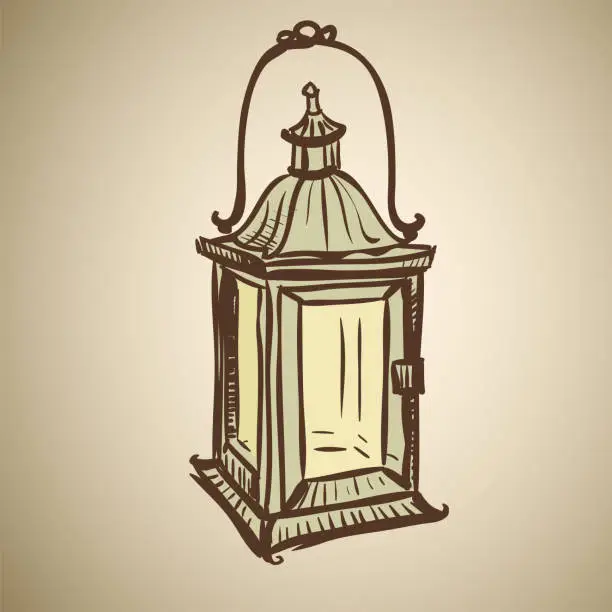Vector illustration of Isolated image of a retro kerosene lantern made in the thumbnail style