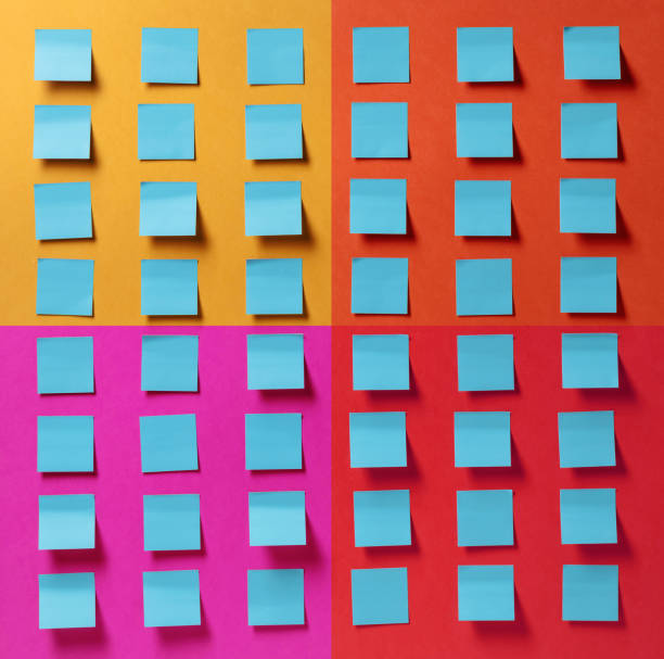 istock Blue empty stickers on a colorful background. 1195410582