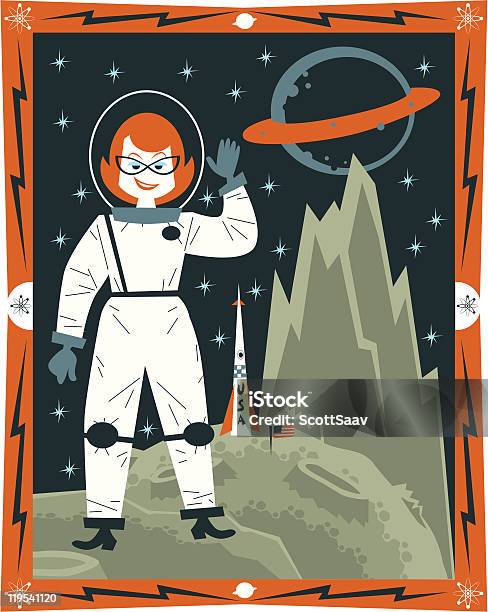 Космический Век Женщина — стоковая векторная графика и другие изображения на тему Астронавт - Астронавт, Женщины, Векторная графика