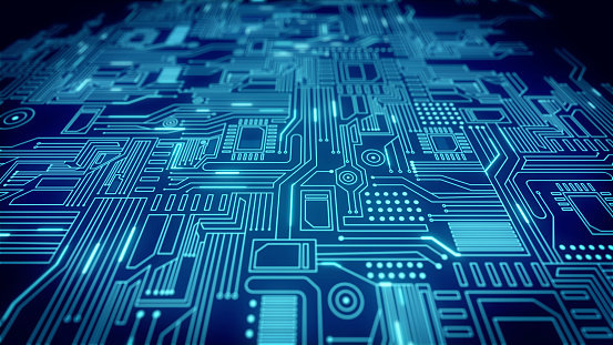 Blue  Circuit Board Pattern Close Up - 4K Resolution - Loopable