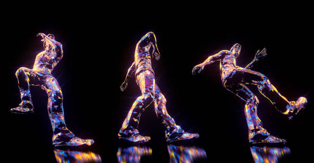 istock Dancing poses 3D render. Set of 3 items isolated on black background 1195412944