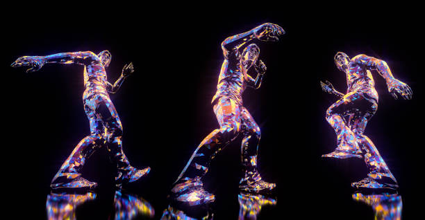 istock Dancing poses 3D render. Set of 3 items isolated on black background 1195412957